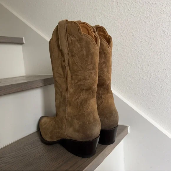NWOB Tecovas The Jamie Suede Western Cowboy Boots in Caramel Brown - Picture 5 of 8